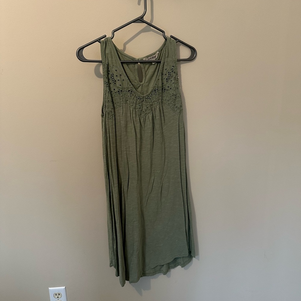 Lucky Brand Olive Green Sleeveless dress with Crochet Detail